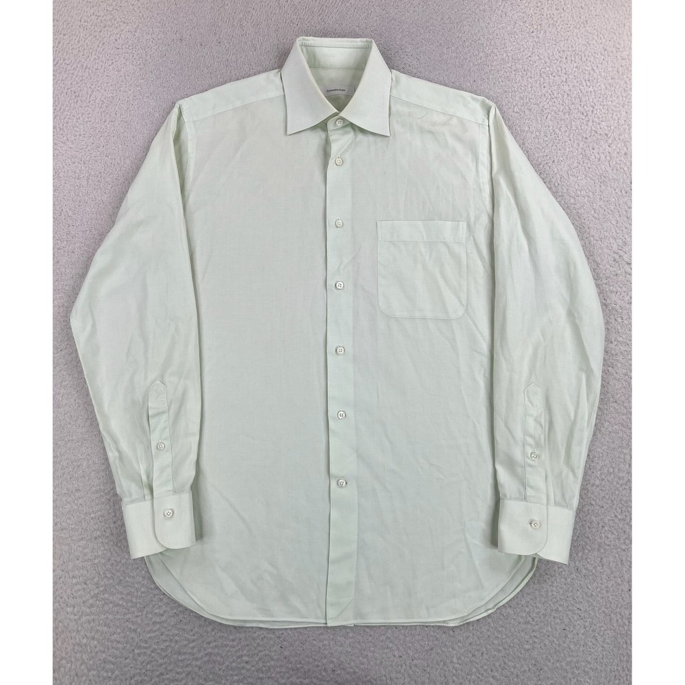 Ermenegildo Zegna Dress Shirt Mens 15.5 34/35 Green Solid Regular Fit Cotton LS